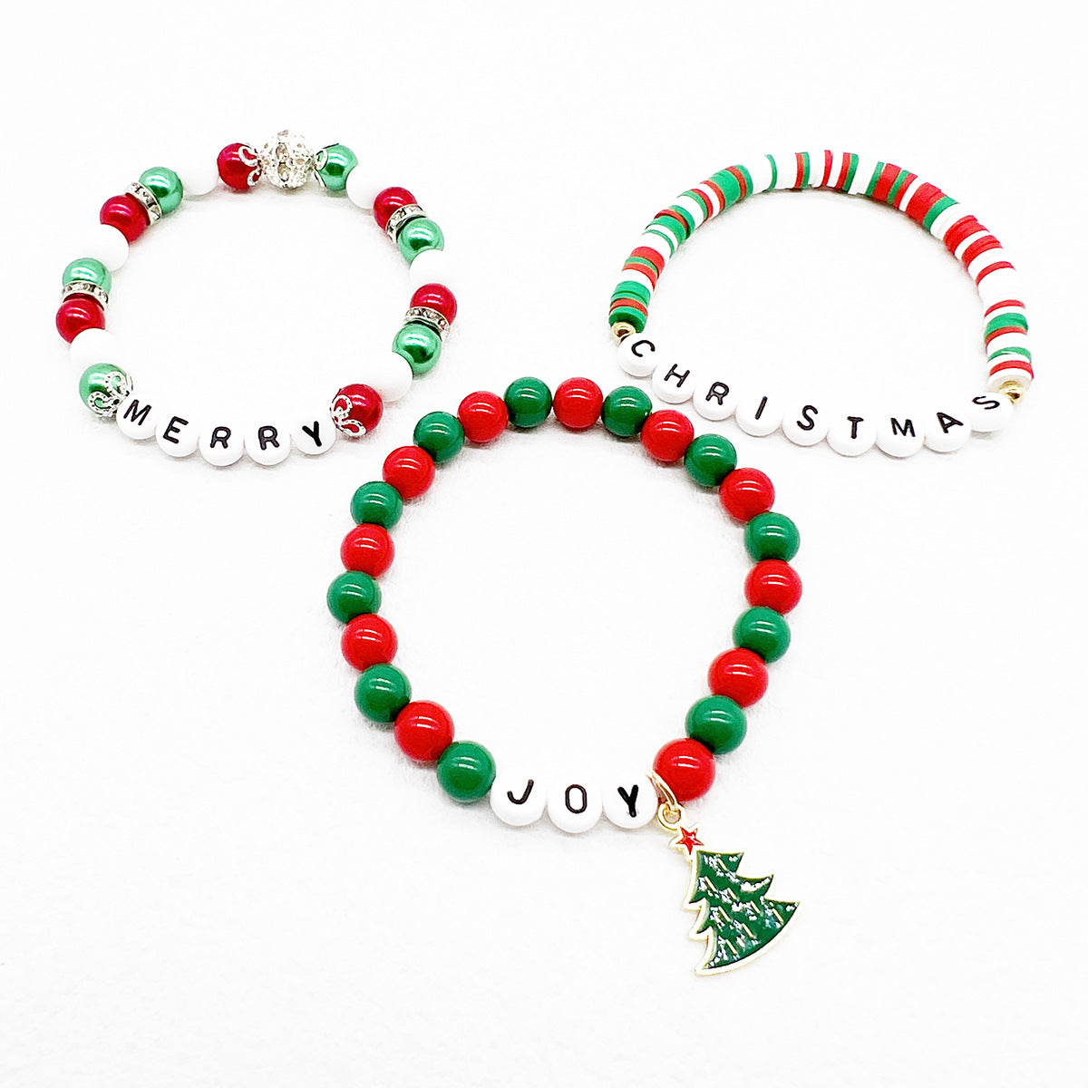 Wholesale Christmas Beaded Letter Elastic Christmas Tree Bracelet